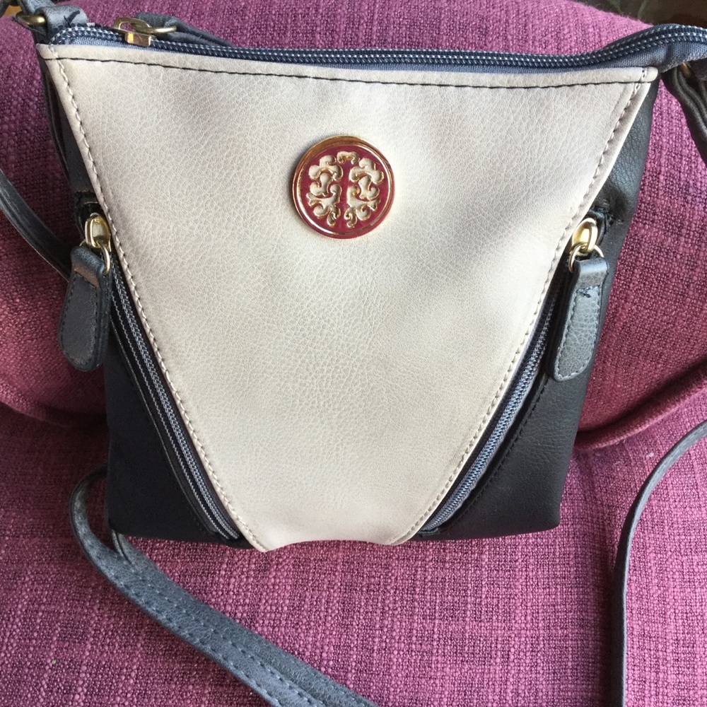 Tan, Black & Grey Faux Leather Crossbody Bag